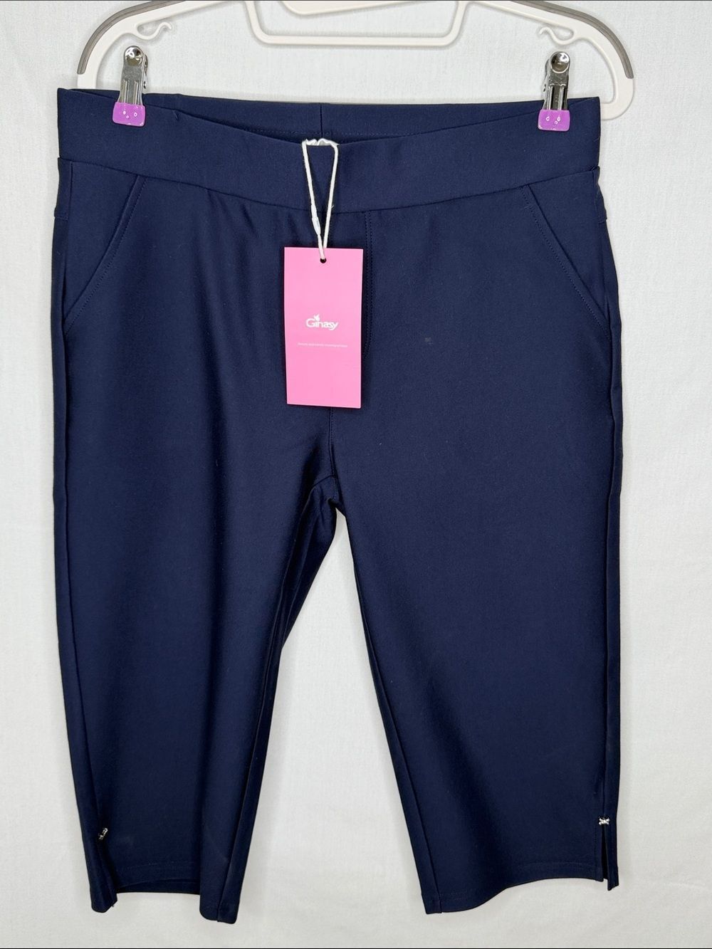 Gibson Navy Pull-On Capris with Stretch Waistband